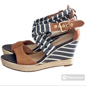 Sperry Top Sider Aurora Espadrille Nautical Striped Wedges Size 9